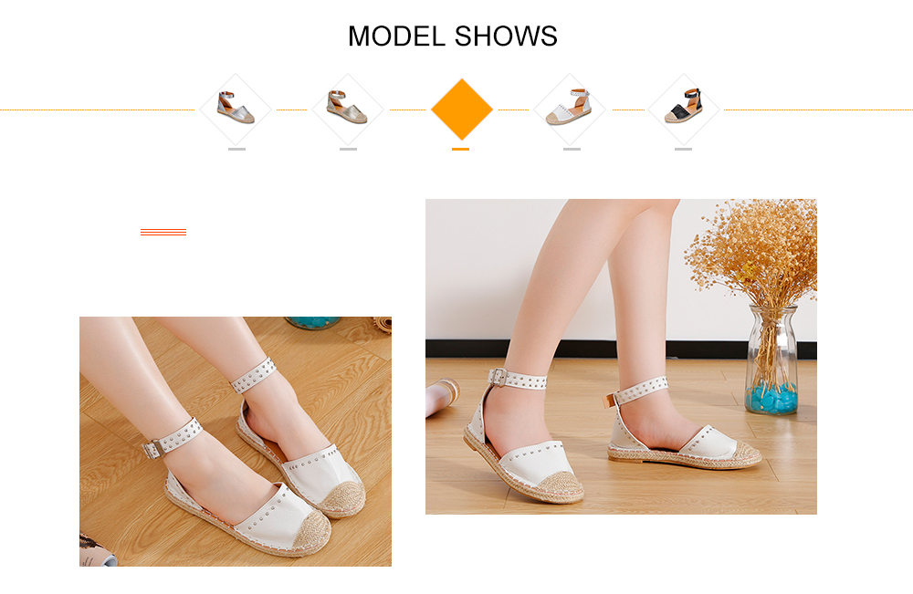 Round Toe Rivet Grass Weaving Flat Shoes Fisherman Sandal for Women