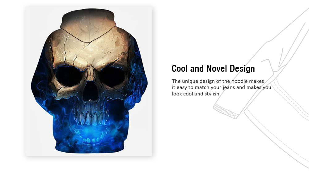 3D Effect Skull Print Pullover Hoodie
