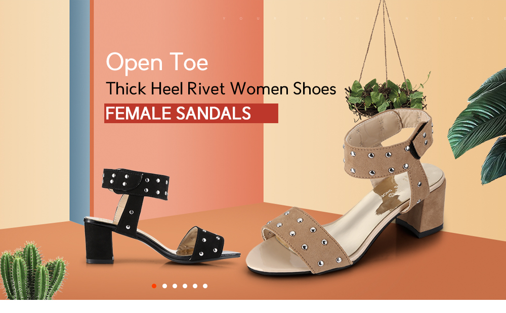 Open Toe Thick Heel Rivet Women Shoes Female Sandals