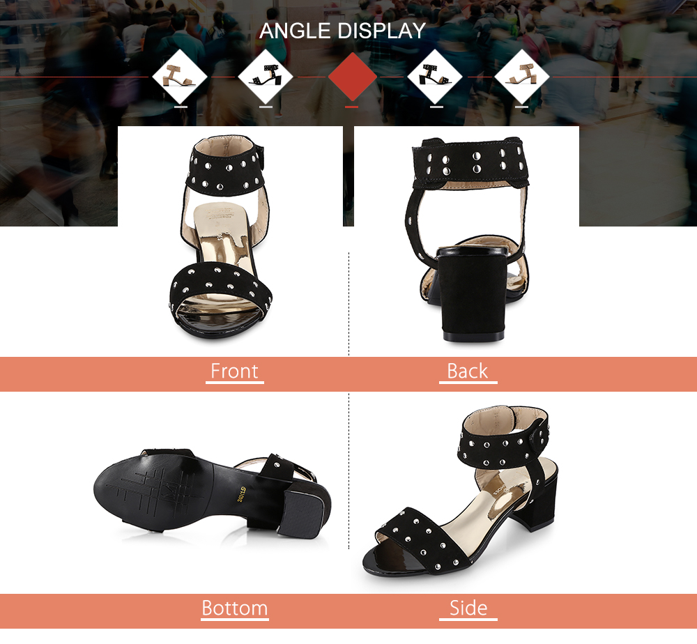 Open Toe Thick Heel Rivet Women Shoes Female Sandals