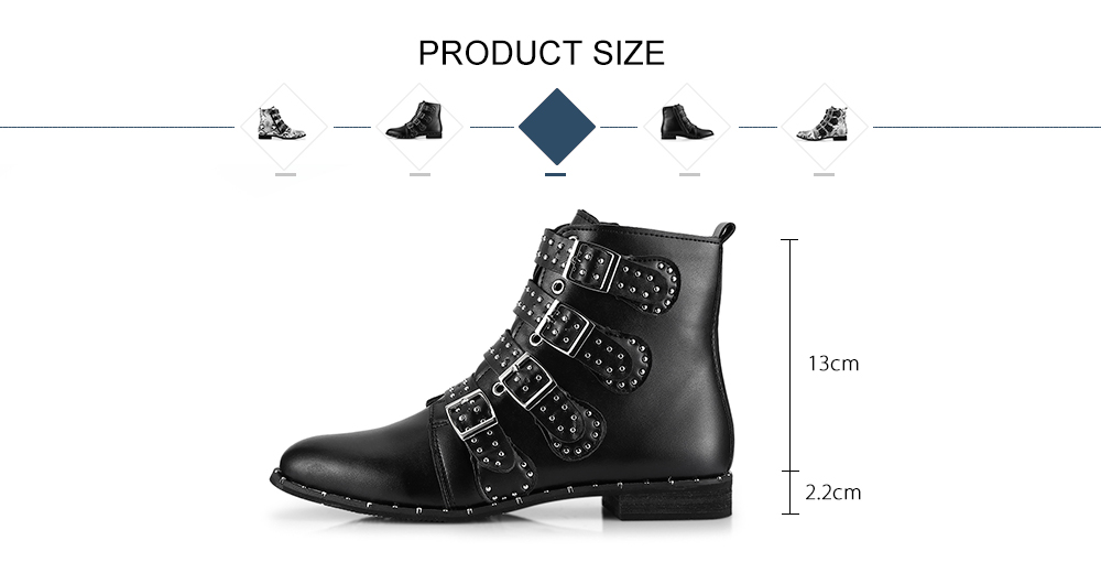 PU Leather Pointed Toe Rivet Belt Buckle Flat Boots for Women