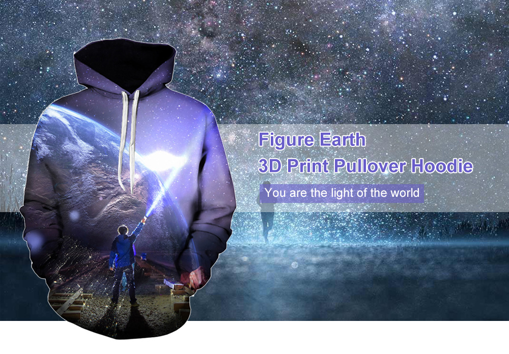 3D Earth Figure Print Pullover Hoodie