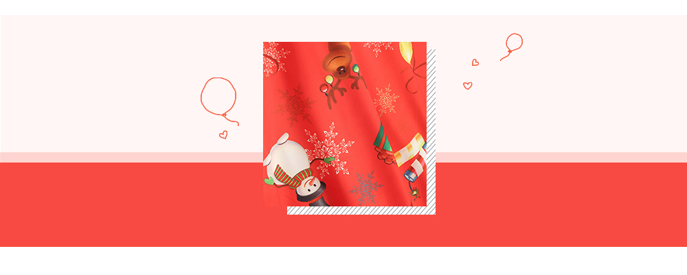Round Collar Long Sleeve Christmas Santa Claus Elk Print A-line Women Dress