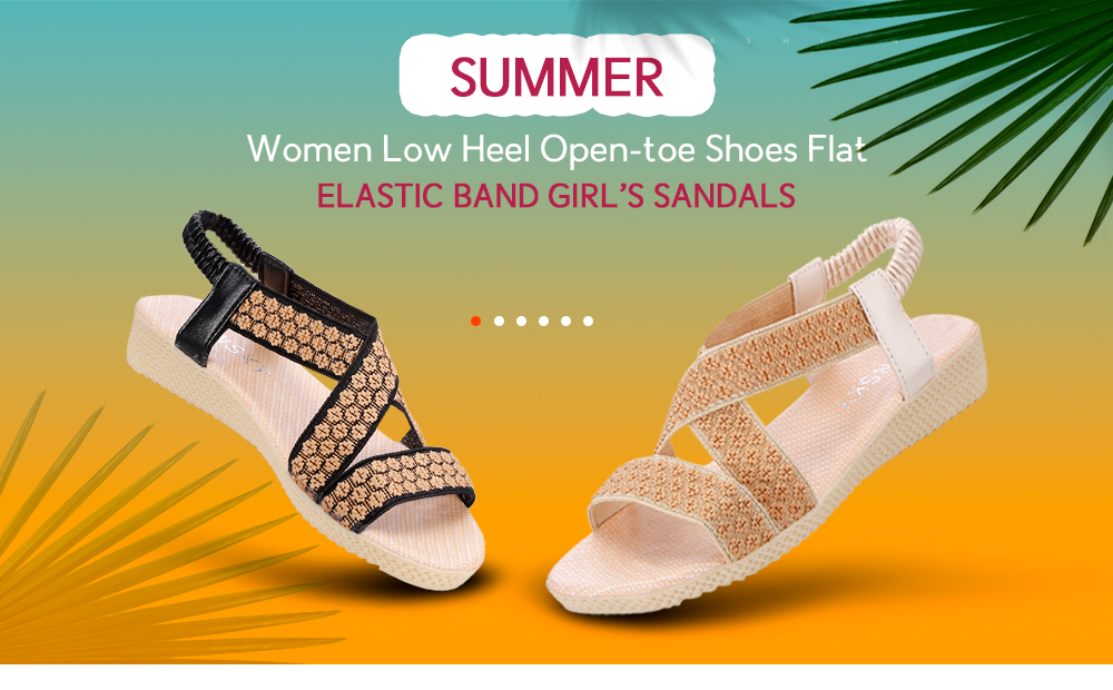 Summer Women Low Heel Open-toe Shoes Flat Elastic Band Girl's Sandals