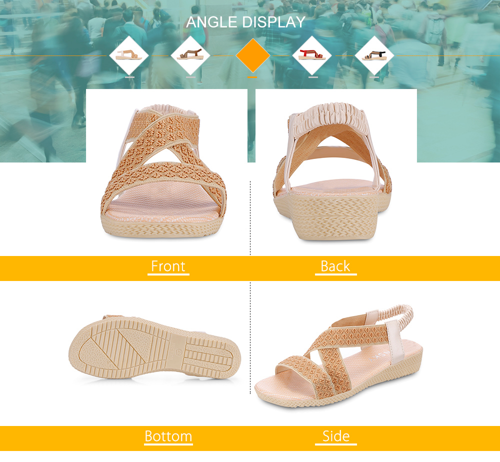 Summer Women Low Heel Open-toe Shoes Flat Elastic Band Girl's Sandals