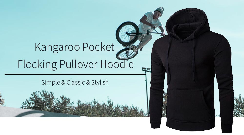 Kangaroo Pocket Drawstring Flocking Pullover Hoodie