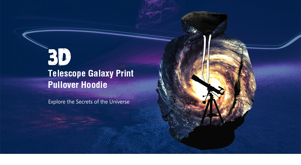 3D Telescope Galaxy Print Pullover Cool Hoodie