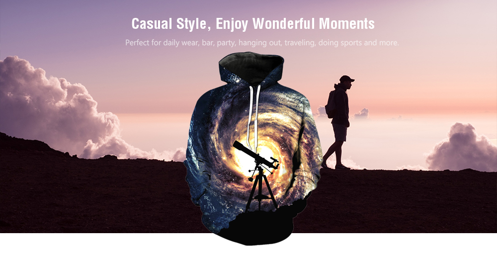 3D Telescope Galaxy Print Pullover Cool Hoodie