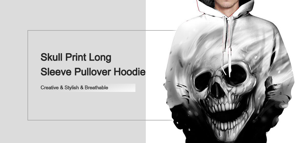 Skull Print Long Sleeve Pullover Hoodie Sweatshirt