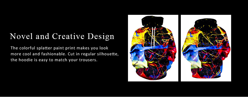 3D Colorful Splatter Paint Print Pullover Hoodie