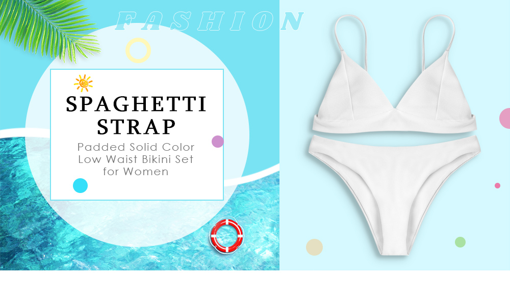 Spaghetti Strap Padded Backless Solid Color Low Waist Women Bikini Set