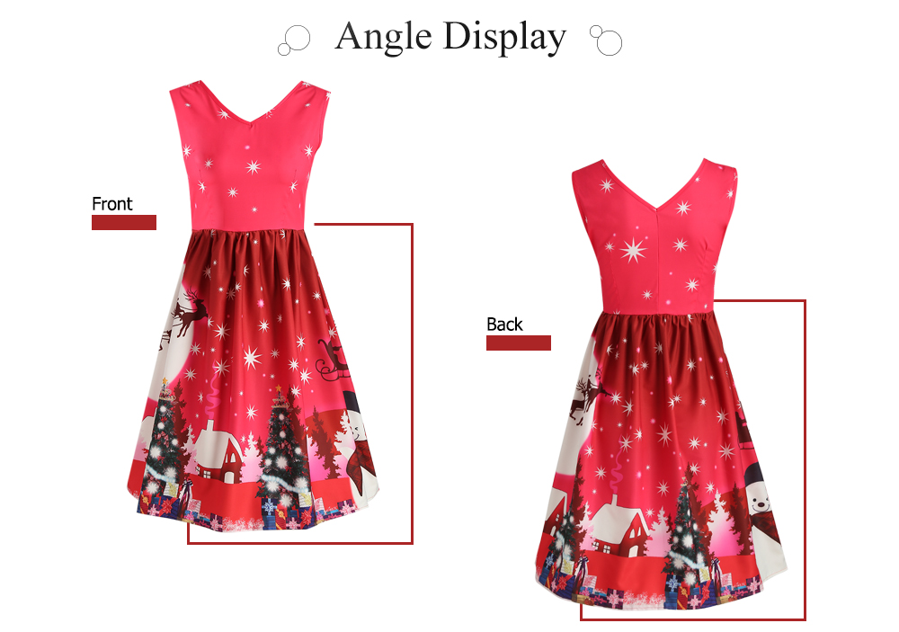 V Neck Sleeveless Christmas Starry Print A-line Women Vintage Dress