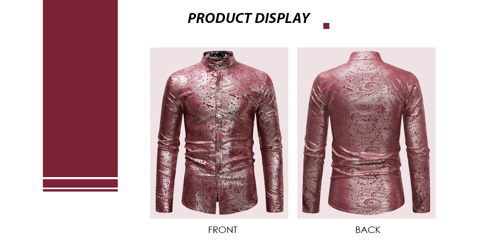 Luxury Gold Gilding Printed Stand Collar Long Sleeve Casual Men Shirt