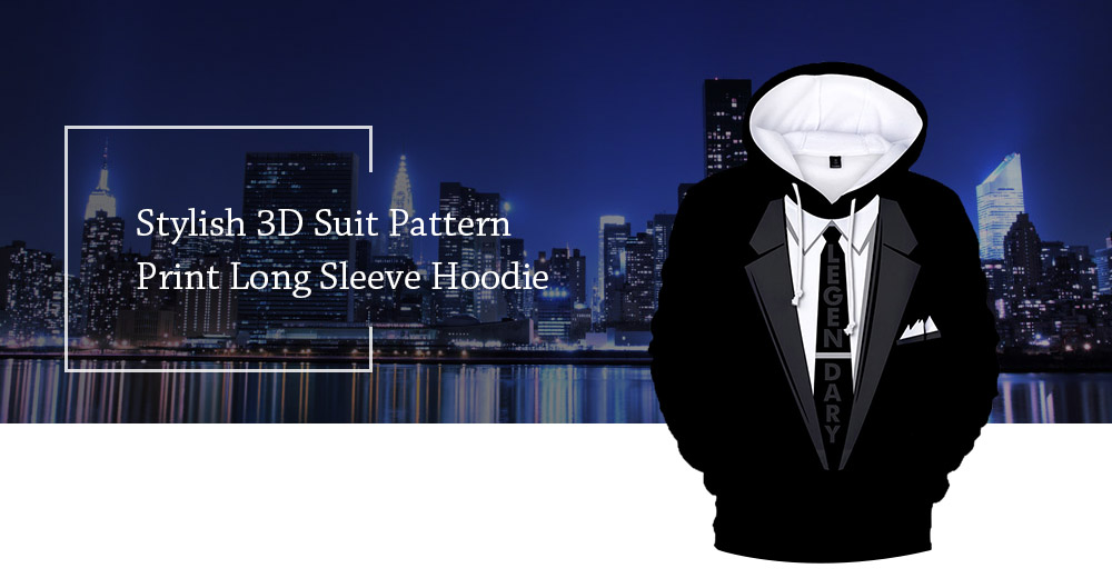 Fashion 3D Suit Pattern Print Long Sleeve Hoodie