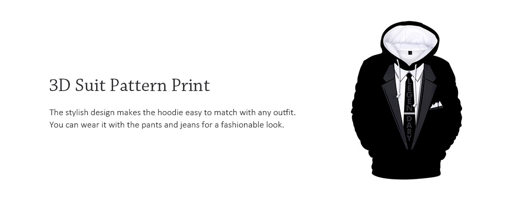 Fashion 3D Suit Pattern Print Long Sleeve Hoodie