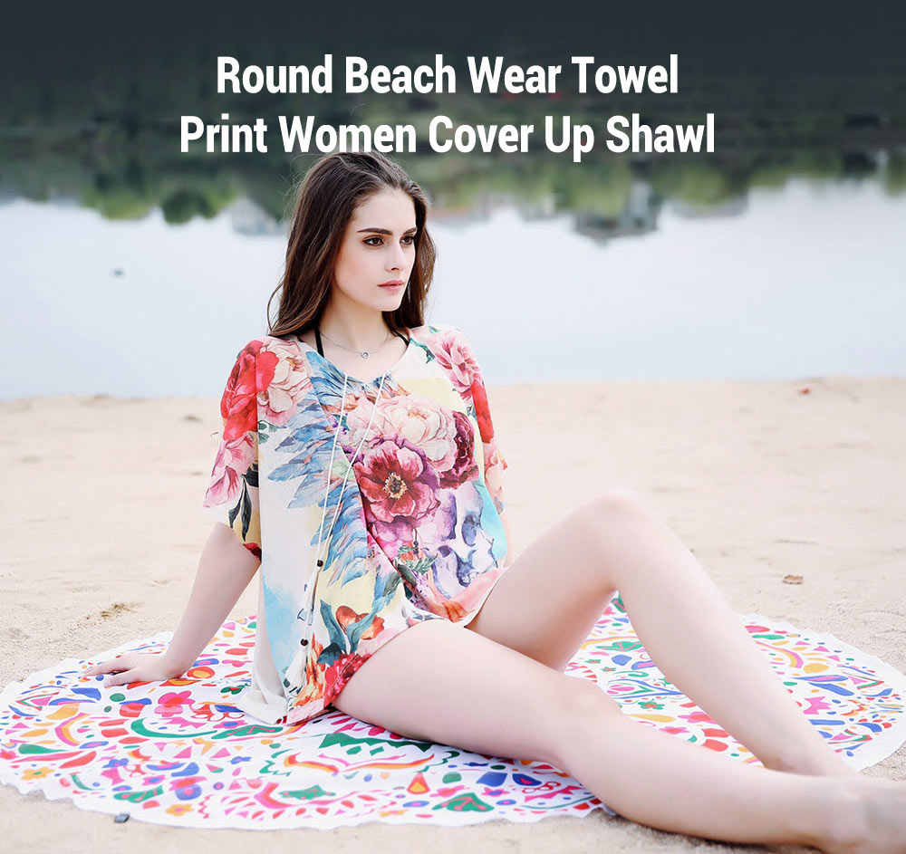 Women Cover Up Shawl Round Beach Wear Towel Picnic Tapestry Print Mat