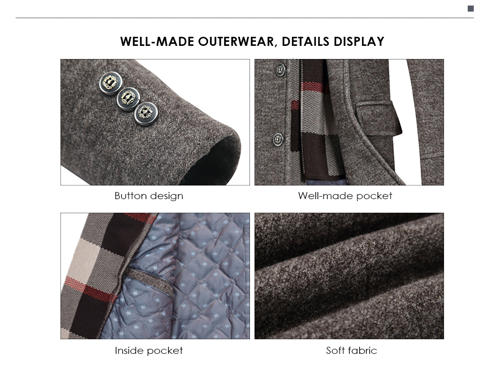 Men's Woolen Casual Windbreaker Coat with Scarf