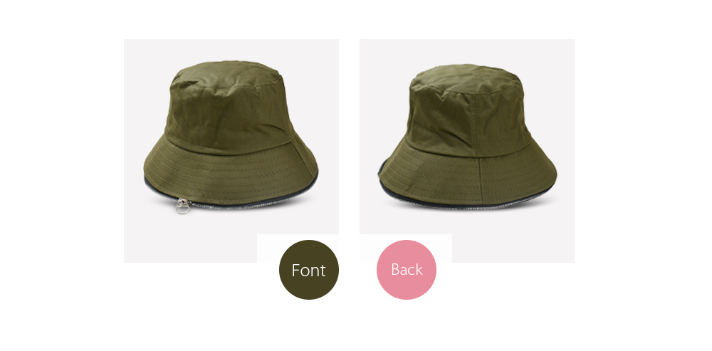 Unisex Solid Color Cotton Zipper Embellished Outdoor Sun Cap Bucket Hat