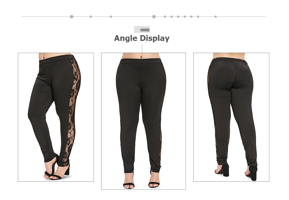 Trendy Mid Waist Floral Mesh Spliced Sexy Women Long Pants Trousers