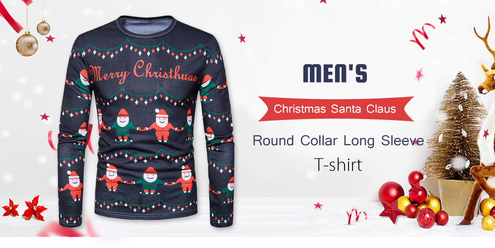 Men's Christmas Santa Claus Round Collar Long Sleeve T-shirt