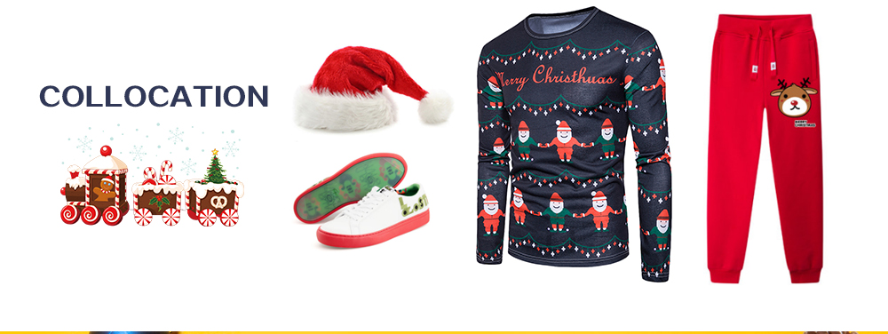 Men's Christmas Santa Claus Round Collar Long Sleeve T-shirt