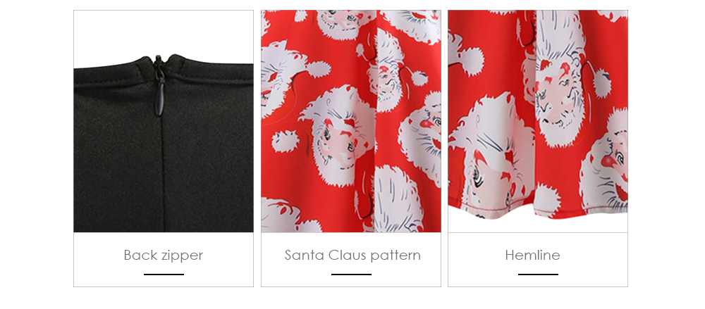 Round Collar Long Sleeve Christmas Santa Claus Print Belt A-line Women Dress