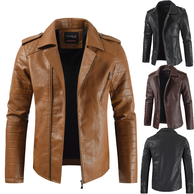 Solid Lapel Collar Casual PU Jacket