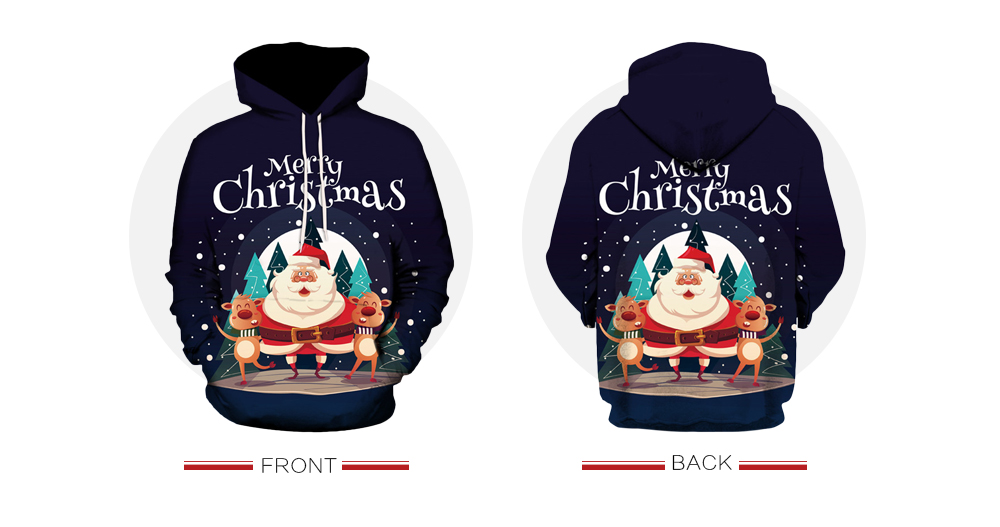 Men Hooded Collar Christmas Santa Claus 3D Printing Long Sleeve Sweatshirt