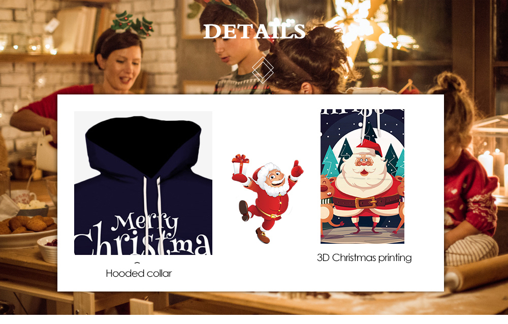 Men Hooded Collar Christmas Santa Claus 3D Printing Long Sleeve Sweatshirt
