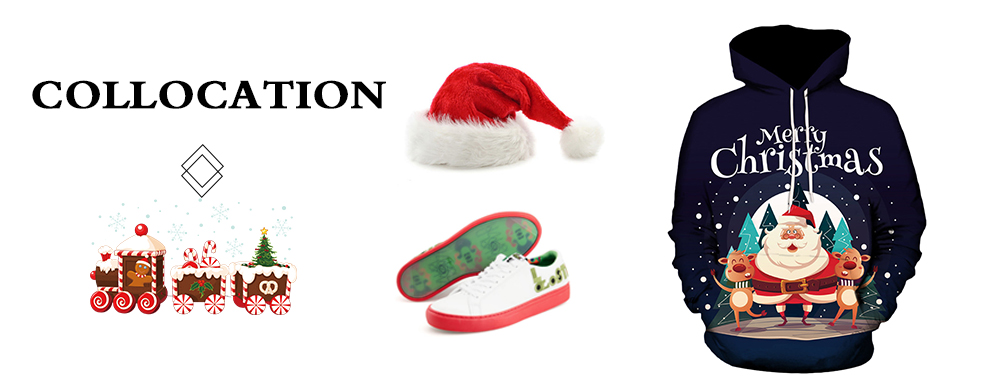 Men Hooded Collar Christmas Santa Claus 3D Printing Long Sleeve Sweatshirt