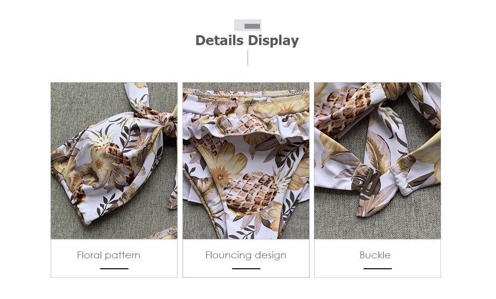 Women Sexy Flouncing Buckle Floral Print Two-piece Swimwear Bikini Set