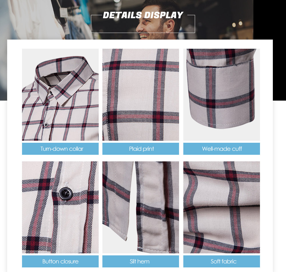 Men Plaid Shirt Long Sleeve Slim Fit Style Casual Button Up Male Clothes