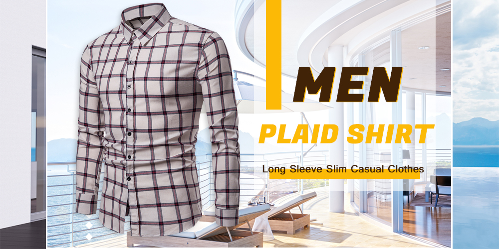 Men Plaid Shirt Long Sleeve Slim Fit Style Casual Button Up Male Clothes