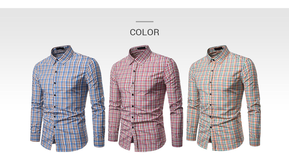 Men Plaid Casual Long Sleeve Shirt Soft Slim Fit Style Man Clothes