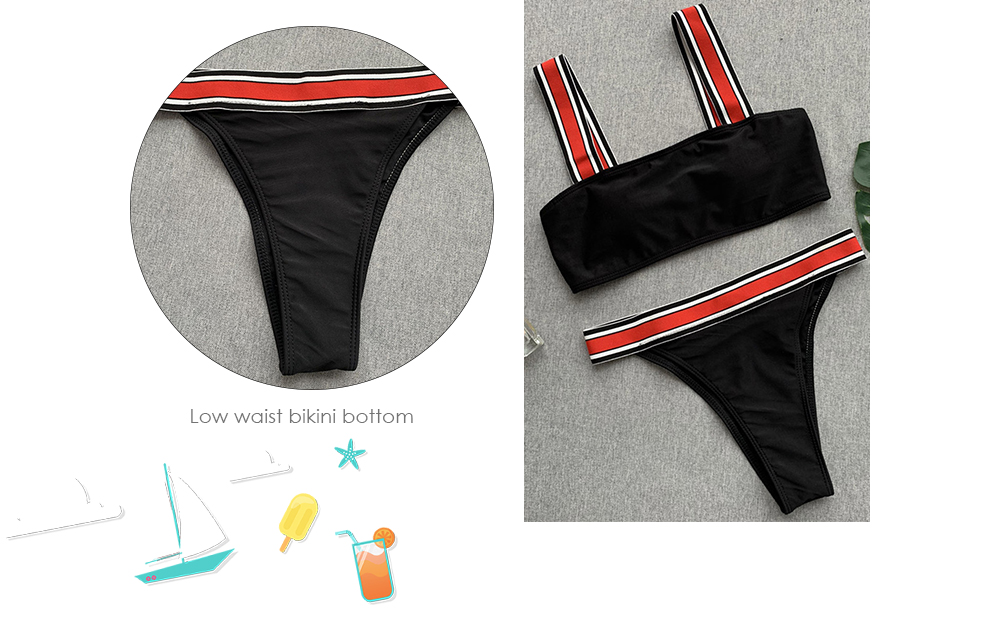 Women Solid Color Colorful Stripe Bikini Set Swimsuit Swimwear