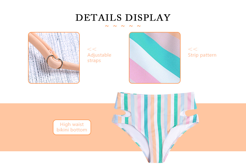 Colorful Striped High Waist Backless Bikini Set