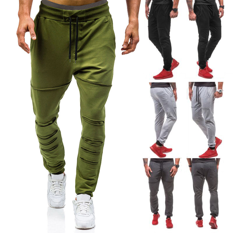 Drawstring Elastic Casual Ripped Jogger Pants