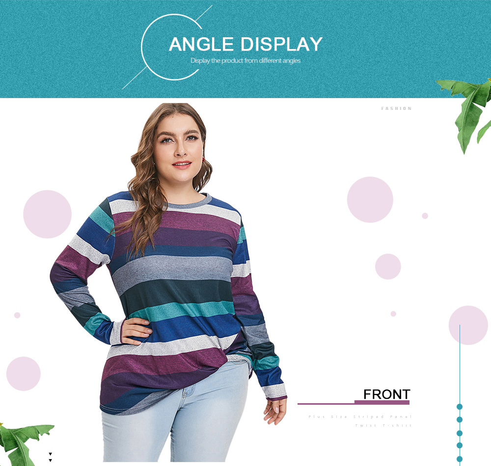 Striped Panel Twist Plus Size T-shirt