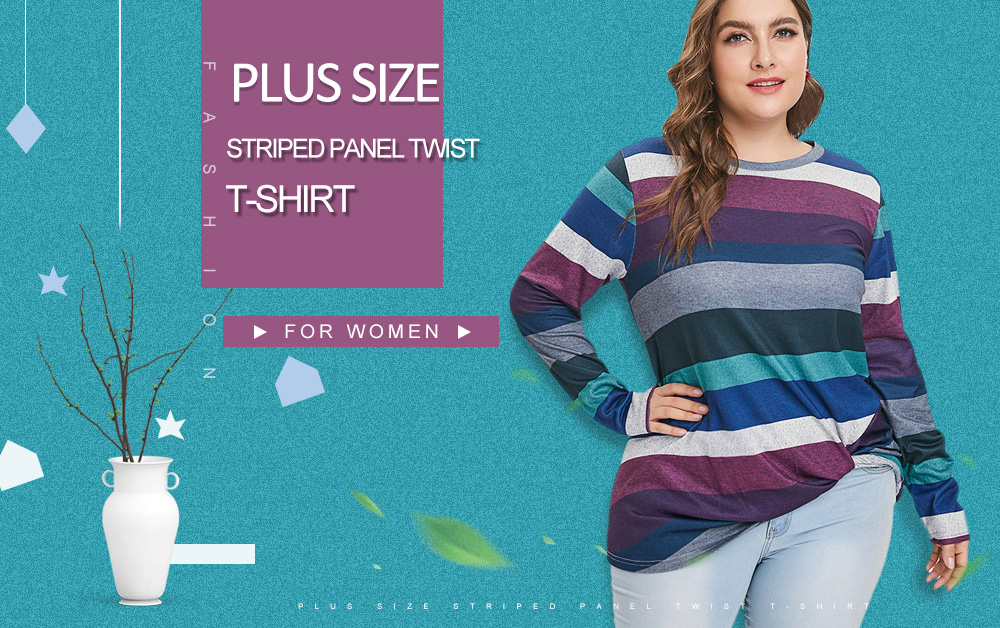 Striped Panel Twist Plus Size T-shirt