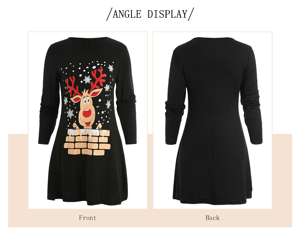 Christmas Elk Print Mini T-shirt Dress