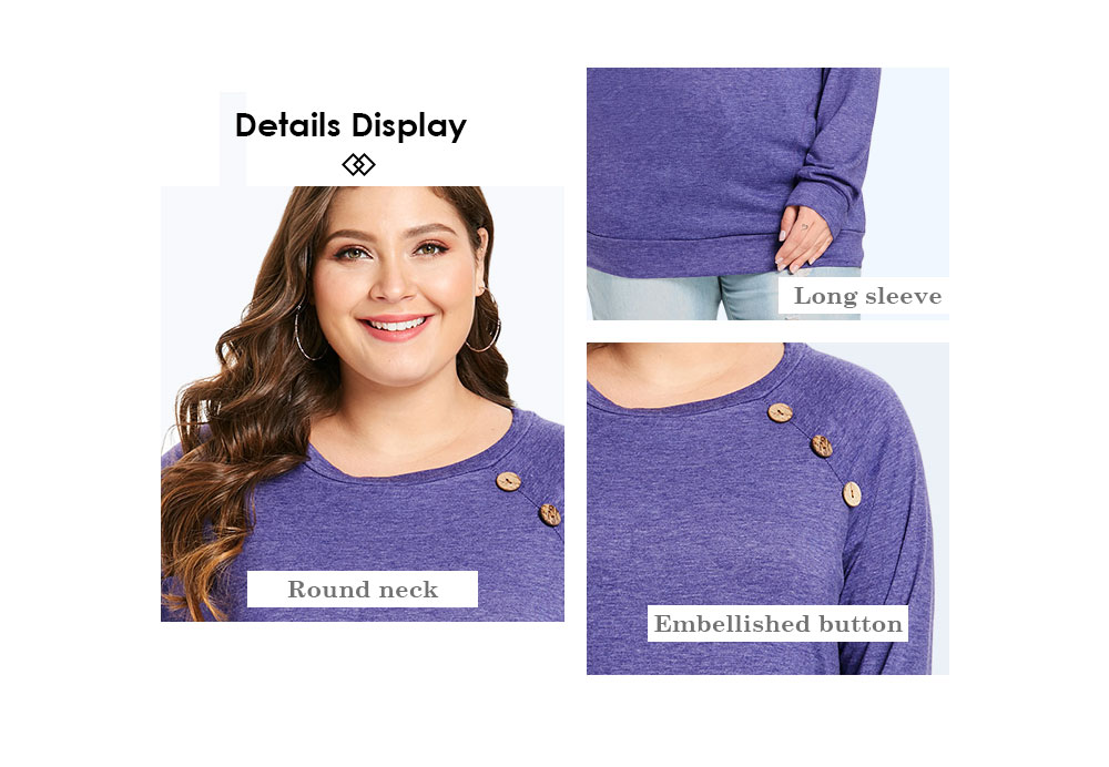 Button Detail Plus Size Long Sleeve T-shirt