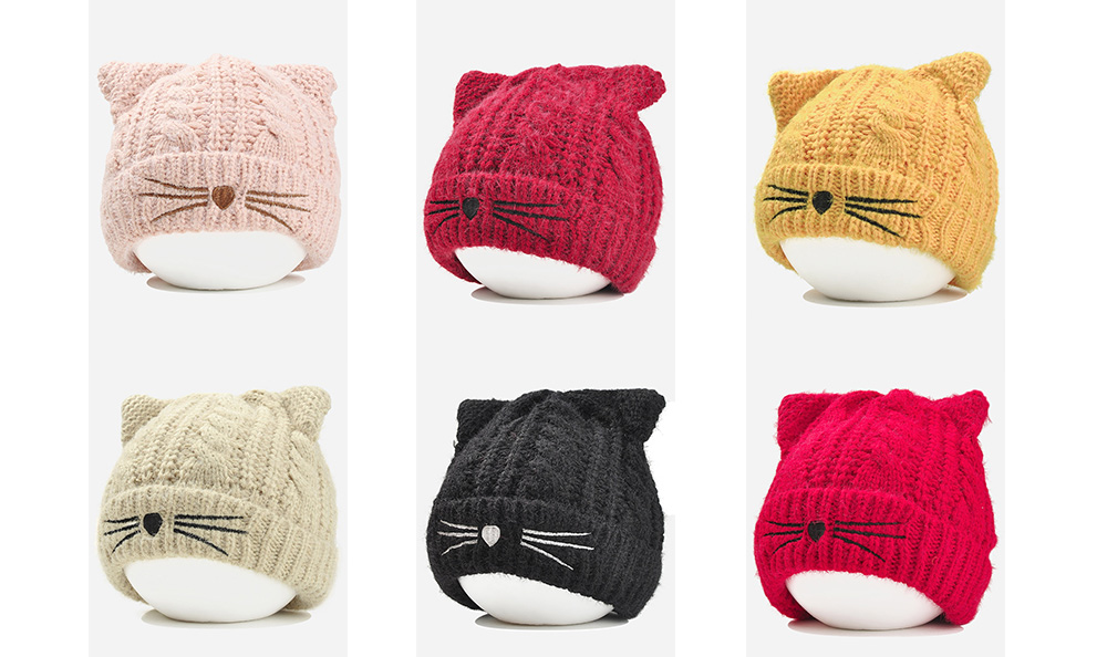 Cute Kitty Ear Embellished Crochet Knitted Beanie