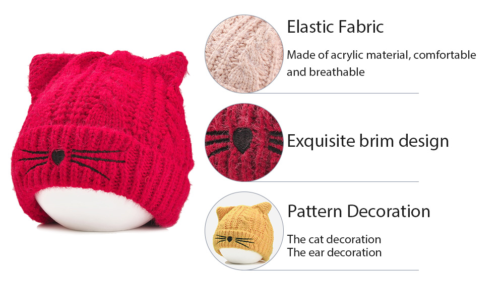 Cute Kitty Ear Embellished Crochet Knitted Beanie