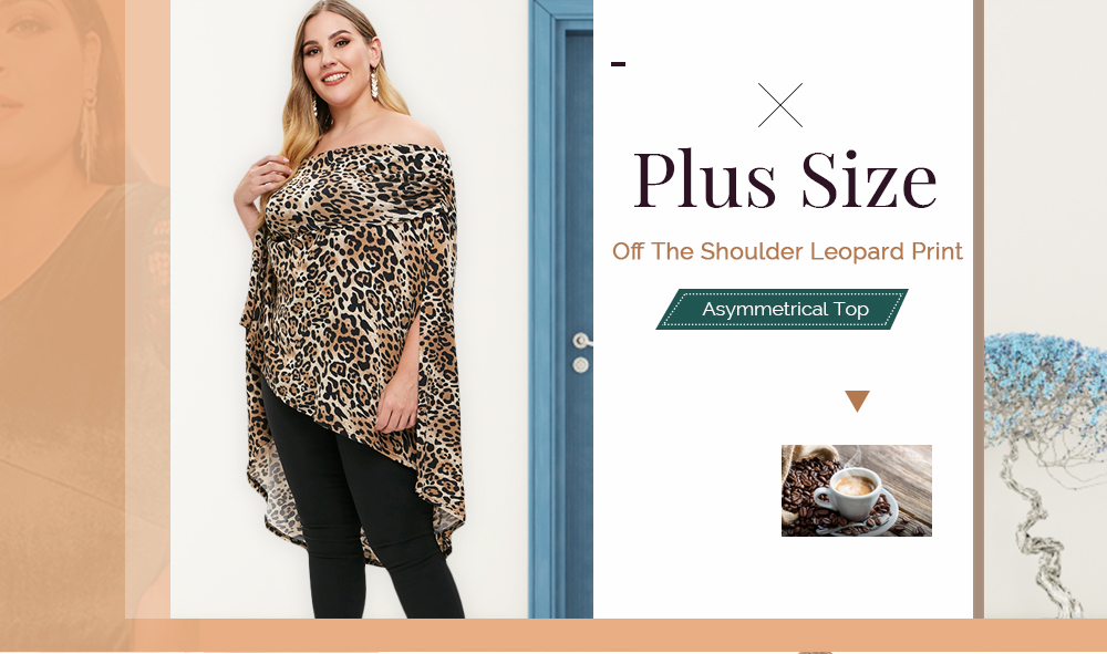 Plus Size Off The Shoulder Leopard Print Asymmetrical Top