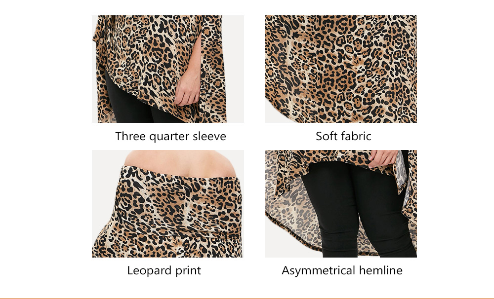 Plus Size Off The Shoulder Leopard Print Asymmetrical Top