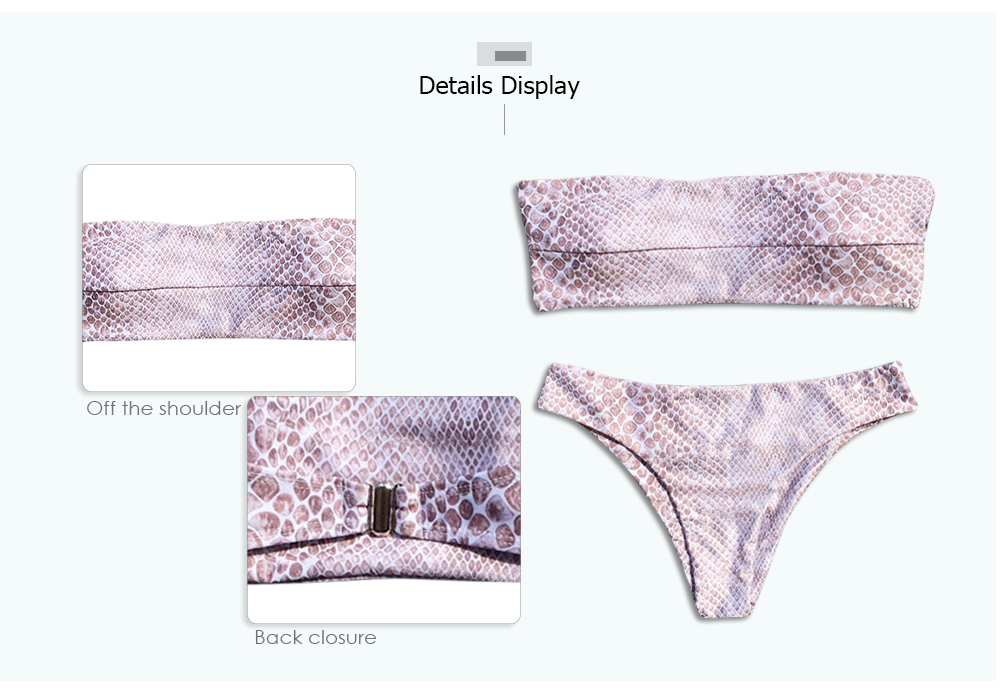Off The Shoulder Women Bikini Set Backless Padded Leopard Print Low Waist Bottom