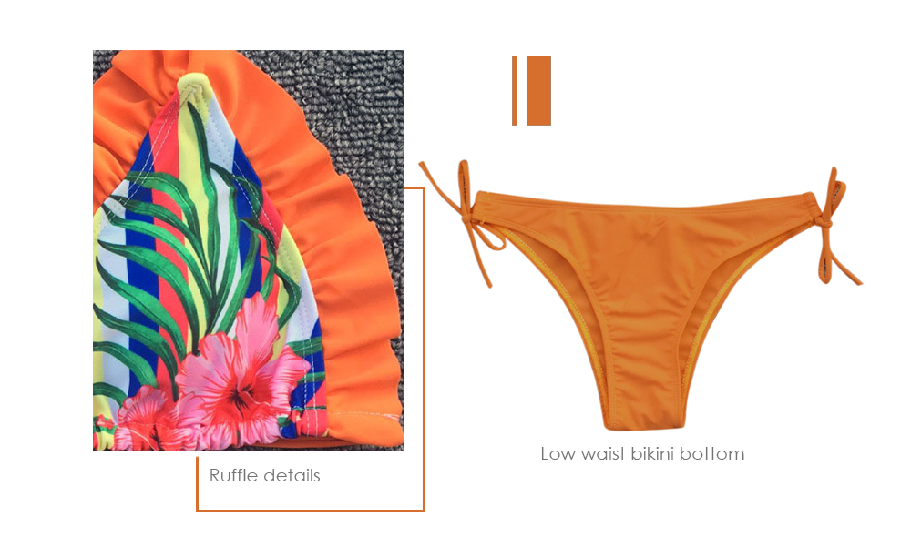 Halter Neck Backless Padded Floral Print Ruffle Low Waist Women Bikini Set