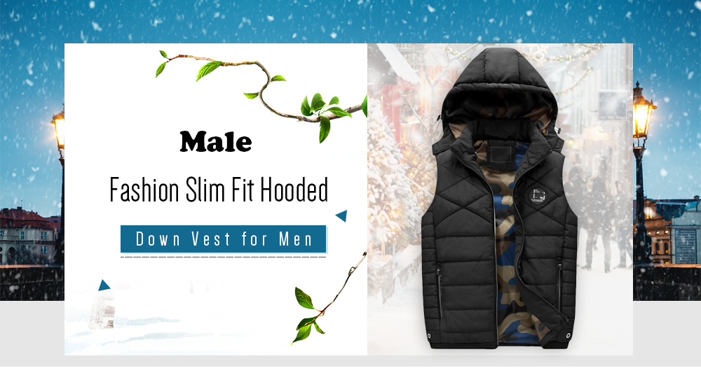 Male Fashion Slim Fit Hooded Down Vest for Men