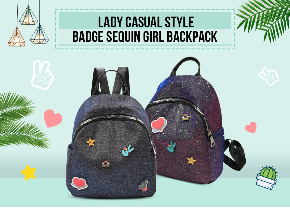 Guapabien Lady Casual Style Badge Sequin Girl Backpack