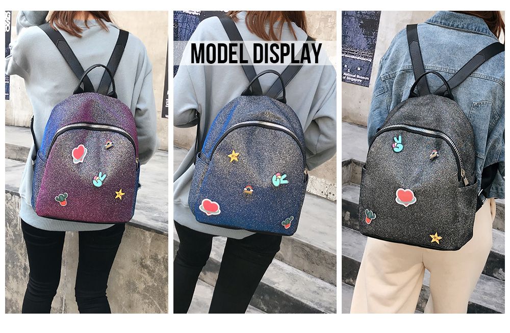 Guapabien Lady Casual Style Badge Sequin Girl Backpack